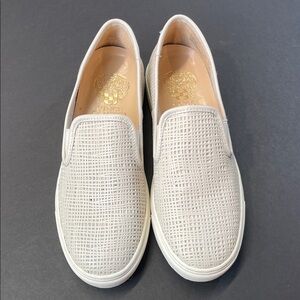 Vince Camuto Cream Woven Leather Slip On Sneakers Womens Casual Sz 6